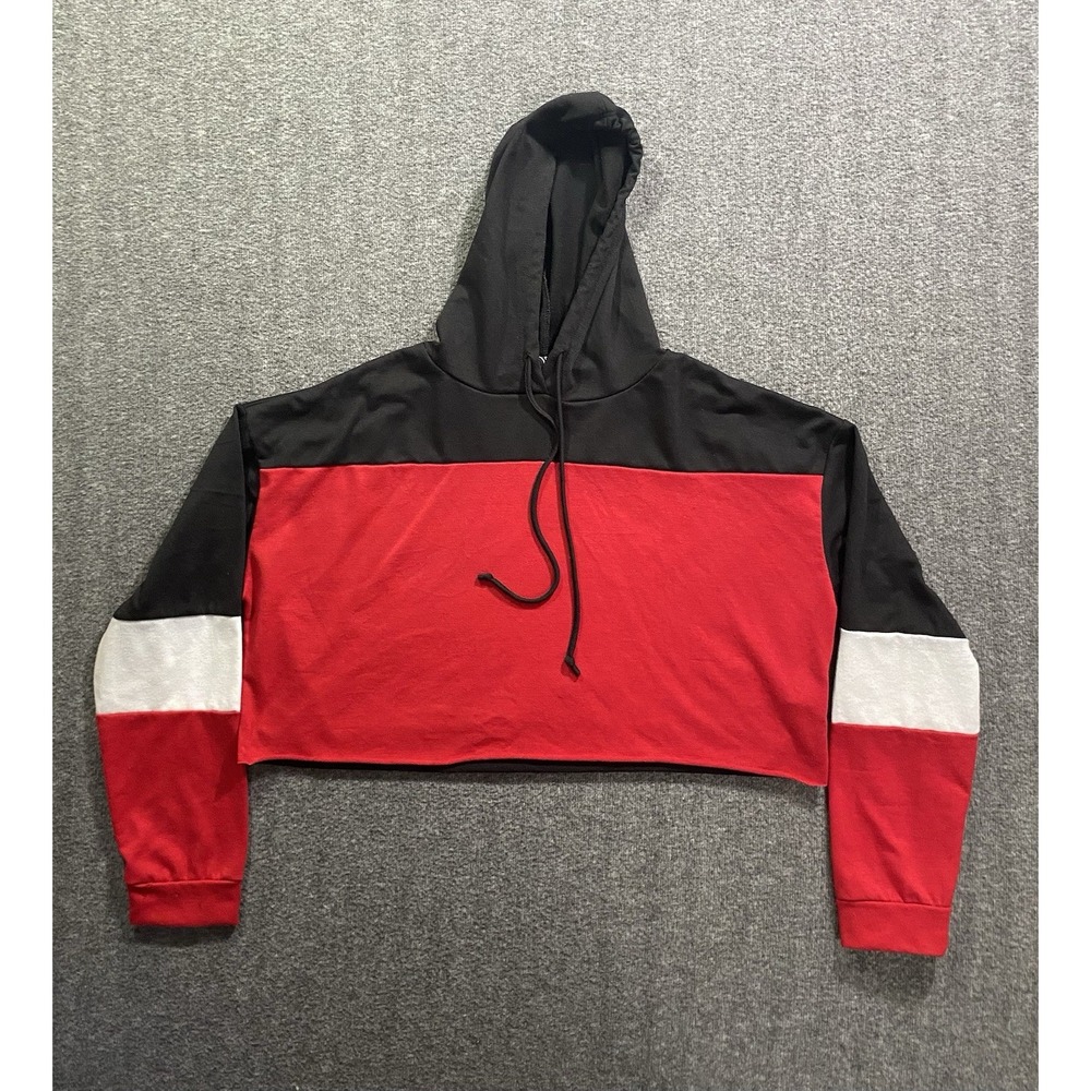 Windsor Women Red Black Colorblock Cropped Hoodie Pullover Sweatshirt L N33818